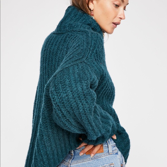 Teal Mock Neck Free People Sweater - Picture 2 of 2
